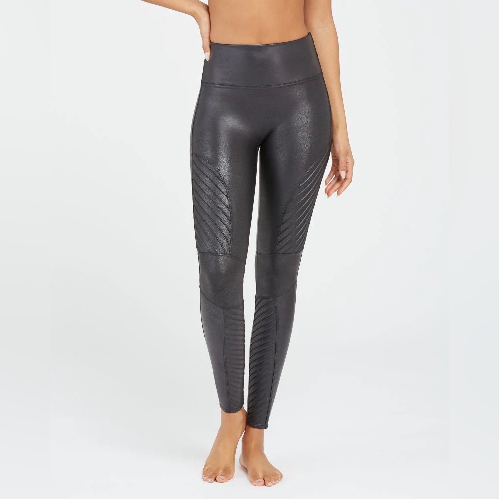 SPANX Gray Moto-Style Leggings with Quilted Details